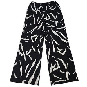 Blenca Wide Leg Palazzo Pants Women's M Black‎ White Abstract Zebra Plisse Boho